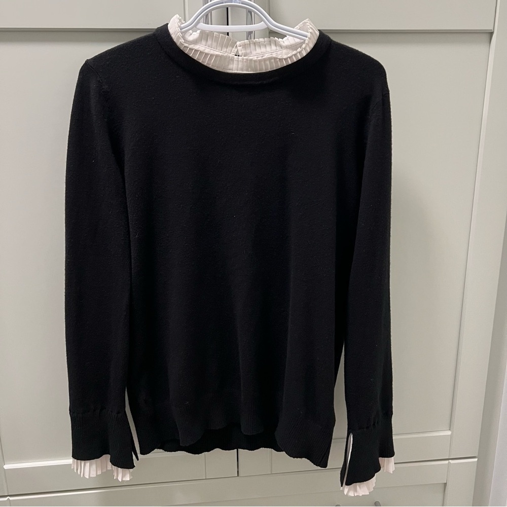 VILA MILANO Ruffled Neck & Sleeves Sweater Black Womens Size Large